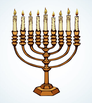 golden menorah with lit candles clip art preview
