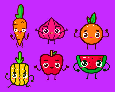 cute fruit character vector set