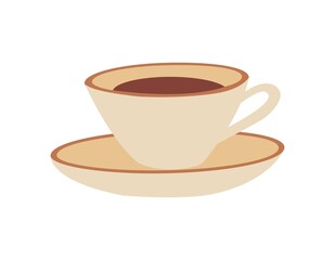 Vector illustration. Cup of coffee with a saucer. Flat style. Design for cafeteria, posters, banners, shop, postcards.