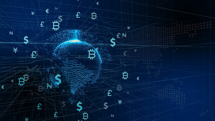デジタル通貨と伝統通貨のつながり　グローバル化したデジタル通貨のイメージ