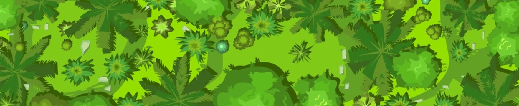 Beautiful summer jungle landscape with trees. View from above. Illustration in a flat style. Scenarios from above. Cartoon design. Vector.