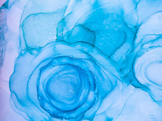 Background texture of alcohol ink in blue color.  Abstract  paint with drops and stains.