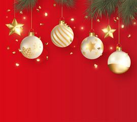 Christmas ornaments with red background