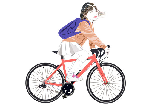 自転車に乗る笑顔の少女イラスト