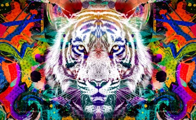 Poster Tiger head with colorful creative abstract elements on bright background © reznik_val