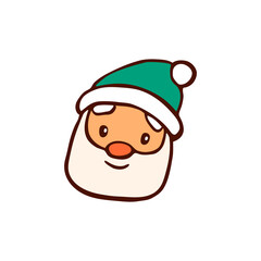 Cartoon santa claus face line icon on white.Vector illustration