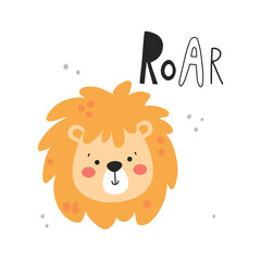 vector cute lion and roar text card