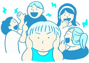 発達障害　感覚過敏　教室で耳をふさぐ男の子　シンプル	
