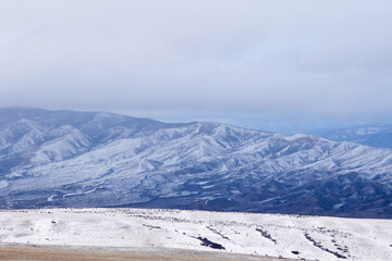 Mountain range winter landscape and view