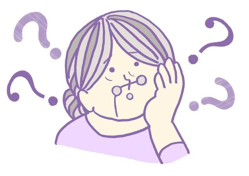 認知症　記憶障害　何かを思い出そうとしている高齢女性　シンプル	
