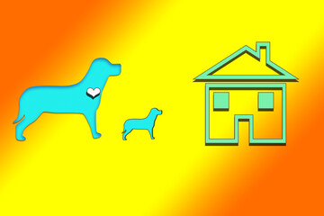 Dog love simple logo. Dog with his puppy in front of the house