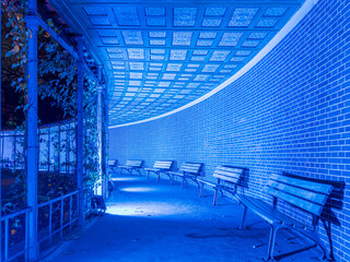Blue Illuminated Hallway in Stuttgart during night