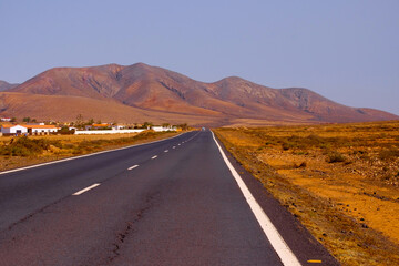 The road in the center of the Canary Island of Fuerteventura, Spain.