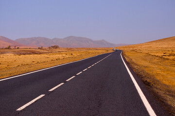 The road in the center of the Canary Island of Fuerteventura