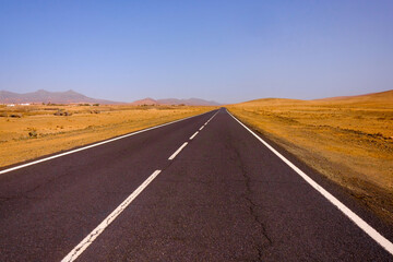 The road in the center of the Canary Island of Fuerteventura