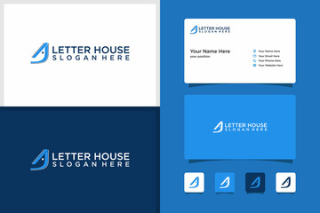 house logo, house initials j and business card design template premium vector