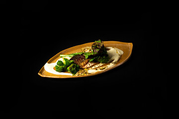 Delicious Contemporary Classic Food Dish Plate Menu Lunch Dinner Gourmet Dessert Chef Pasta Shrimp Cocktail Drink on Dark Background