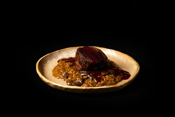 Delicious Contemporary Classic Food Dish Plate Menu Lunch Dinner Gourmet Dessert Chef Pasta Shrimp Cocktail Drink on Dark Background