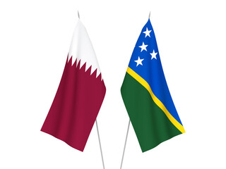 National fabric flags of Qatar and Solomon Islands isolated on white background. 3d rendering illustration.