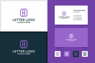design logo, letter h and business card template design. premium vector