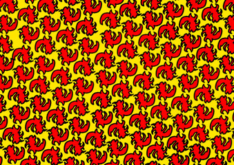 tracery in one red pattern with a yellow background without seams 