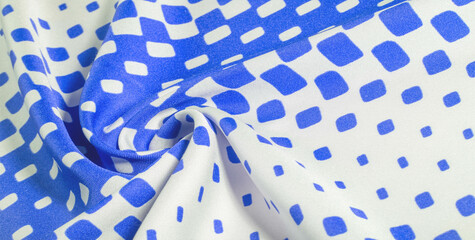 texture background pattern. silk fabric with a pattern of blue squares on a white background. This is a heavy square 100% polyester pattern that fits perfectly with modern, transitional or contemporar