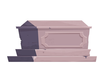 Stone grave, memorial in cartoon style isolated on white background. Funeral, cemetery object. Afterlife monument.