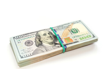 Bundle of dollars isolated on white background with copy space. Financial concept.