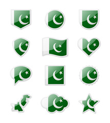 Obraz premium Pakistan - set of country flags in the form of stickers of various shapes.