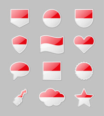 Monaco - set of country flags in the form of stickers of various shapes.