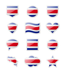 Costa Rica - set of country flags in the form of stickers of various shapes.