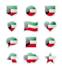 Kuwait - set of country flags in the form of stickers of various shapes.