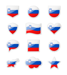 Slovenia - set of country flags in the form of stickers of various shapes.