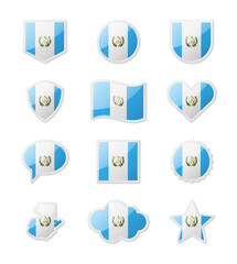 Guatemala - set of country flags in the form of stickers of various shapes.