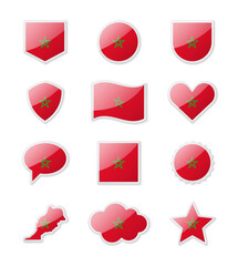 Morocco - set of country flags in the form of stickers of various shapes.