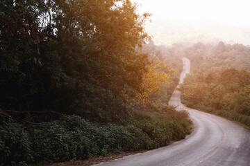 Naklejka premium Beautiful curved road in the middle of the mountains in Chiang Mai in Thailand.