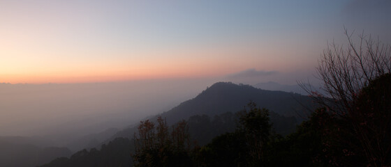 Beautiful view of mountains and white mist