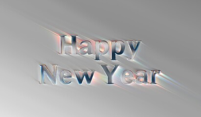 happy new year  glass letter with chromatic aberration refraction dispersion 3d illustration