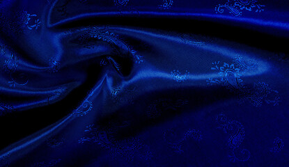 Texture, background, pattern Blue silk chiffon fabric with a paisley print. It is a natural,...