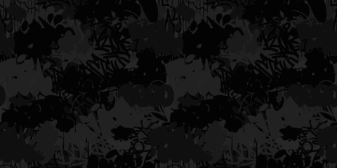 Seamless Dark Black Abstract Hip Hop Street Art Graffiti Style Urban Calligraphy Vector Illustration Background Art © Anton Kustsinski