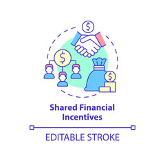 Shared financial incentives concept icon. Teamwork productivity motivation abstract idea thin line illustration. Isolated outline drawing. Editable stroke. Roboto-Medium, Myriad Pro-Bold fonts used