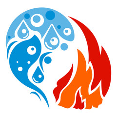 Fire and water symbols, icon. Vector illustration.
