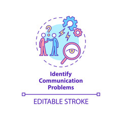Identify communication problems concept icon. Avoid team difficulties abstract idea thin line illustration. Isolated outline drawing. Editable stroke. Roboto-Medium, Myriad Pro-Bold fonts used