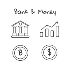 Vector illustration of a simple Bank and Money icon. perfect for money bag, coins, credit card, wallet, symbols, signs, and more.