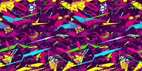 Street Art Seamless Urban Cyberpunk Abstract Graffiti Style Pattern Vector Illustration Background Art