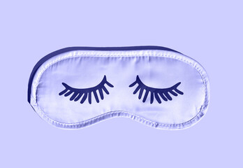 Sleep mask with eyelashes in the trending color of 2022. Flat lay, close-up.