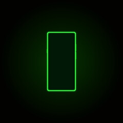 Vector illustration of a smartphone with neon green effect on a dark background. Neon objects in outline style. For registration of promotions