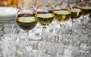 glasses with red and white wine standing on the table