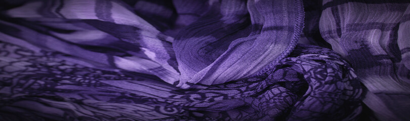 Background texture, decorative ornament, dark Lilac blue silk fabric, floral pattern, corrugation, reef, wavy, wavy, ripple, small wave or a series of waves on the surface of the fabric