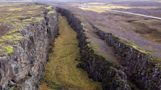 Canyon National Park Thingvellir, Iceland bird's-eye view, autumn day